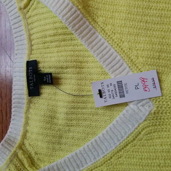 Talbots Buttery Lemon Yellow V-Neck Petite Cotton Sweater - Picture 3 of 5